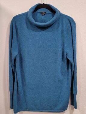 Talbots 100% Cashmere Long Sleeved Turtle Cowl Folded Neck Sweater TEAL XL